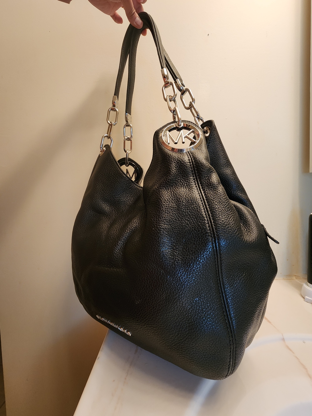 Michael Kors Fulton Black Pebbled Leather Shoulder Bag - Picture 2 of 7